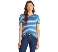 Tommy Hilfiger Donna T-Shirt Maniche Corte Slim Cody Scollo Rotondo, Multicolore (Fine STP Blue Spell/Ivory Petal), XXL