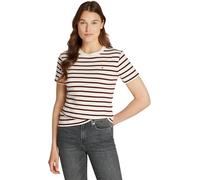 Tommy Hilfiger Donna T-Shirt Maniche Corte Slim Cody Scollo Rotondo, Multicolore (Fine STP Calico/Deep Rouge), XXS