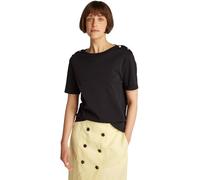 Tommy Hilfiger Reg Stripe Gold BTN C-Nk SS Ww0Ww42907, Maglietta a Maniche Corte, Donna, Nero (Black), L