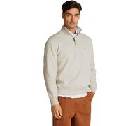Tommy Hilfiger Uomo Felpa con Cerniera Essential Fleece 1/4 Zip Colletto Troyer, Beige (Heathered Oatmilk), XS