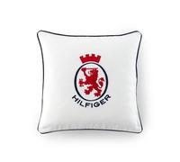 Tommy Hilfiger - federa decorativa per cuscino, bianco e rosso, tela, 100% cotone, ricamo, bordino blu navy, elegante e iconico, copricuscino 40x40 cm