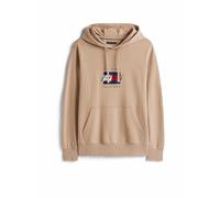 Tommy Hilfiger Uomo Felpa con Cappuccio Linear Flag Graphic in Cotone, Beige (Coastal Taupe), XL