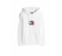 Tommy Hilfiger Uomo Felpa con Cappuccio Linear Flag Graphic in Cotone, Bianco (White), L