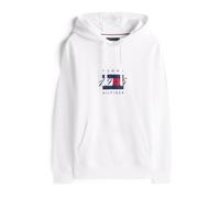 Tommy Hilfiger Uomo Felpa con Cappuccio Linear Flag Graphic in Cotone, Bianco (White), XS