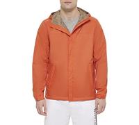 Tommy Hilfiger Men's Lightweight Breathable Waterproof Hooded Rain Jacket Impermeabile, Arancione/Rosso Sera a Zig-Zag (Sunset Chevron), M Uomo