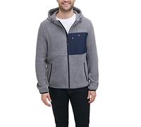 Tommy Hilfiger Giacca in Pile con Cappuccio Mixed Media, Grigio Chiaro/Navy Tecnica, XL Uomo