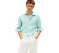 Tommy Hilfiger Linen Bengal RF Mw0mw42400 S/S Shirt, Blu (Arctic Aqua/Stripe), XS