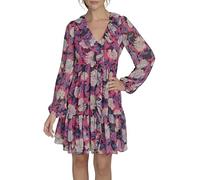 Tommy Hilfiger Long Sleeved Ruffle Flattering Shift Dress Vestito, Rosa Acceso Multicolore, 48 Donna