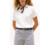 Tommy Hilfiger Donna Maglietta Polo Maniche Corte Lyocell Tipping Open Senza Bottoni, Bianco (Ecru), M