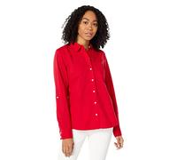 Tommy Hilfiger Maglietta a Maniche Lunghe a Bottone da Donna con Maniche Regolabili, Scarlatto 01, XL