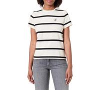 Tommy Hilfiger Maglietta da Donna TH Script Reg C-NK SS Tee WW0WW47809 S/S, Beige (Calico/Nero STP), S, Beige (Calico/Nero STP), S