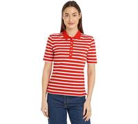 Tommy Hilfiger Maglietta Polo Maniche Corte Donna 1985 Pique Stripe Polo Regular Fit, Multicolore (Breton Fierce Red/Ecru), XXS
