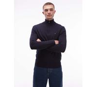 Tommy Hilfiger - Maglione basic in cotone color blu navy con zip corta XS