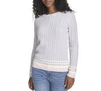 Tommy Hilfiger Maglione da Donna in Cotone Girocollo a trecce, Grigio mélange Perlato Multicolore, S