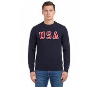 Tommy Hilfiger Maglione Uomo Blu Navy Girocollo Cotone Patch USA TH | Pullover da uomo girocollo in cotone blu navy. Patch USA in spugna sul petto, micro flag sul polsino e bordi a costine.