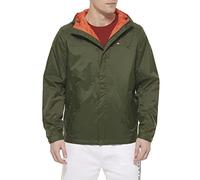 Tommy Hilfiger Men's Lightweight Breathable Waterproof Hooded Rain Jacket Impermeabile, Oliva/Foglia per Me (Leaf It to Me), L Uomo