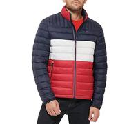 Tommy Hilfiger Men's Water Resistant Ultra Loft Down Alternative Puffer Jacket Cappotto Piuma, Midnight/Bianco/Rosso W/Patch, L Uomo