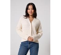 Cardigan abbottonato con collo a V a trecce Bianco S Tinta unita