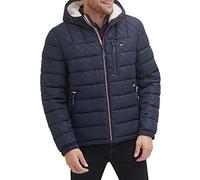 Tommy Hilfiger Midweight Sherpa Lined Hooded Water Resistant Puffer Jacket Cappotto, Tommy Logo Tech Navy, XL Uomo