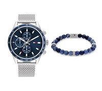 Tommy Hilfiger Orologio Analogico al Quarzo Multifunzione e Braccialetto con Perline in Pietra di Sodalite In, da Uomo