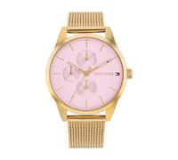 Tommy Hilfiger Orologio Analogico Multifunzione al Quarzo da Donna con Cinturino in Maglia Metallica in Acciaio Inossidabile di Colore Dorato - 1782769, Pink