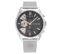Tommy Hilfiger Orologio Analogico Multifunzione al Quarzo da Uomo con Cinturino in Maglia Metallica in Acciaio Inossidabile Argentato - 1710646