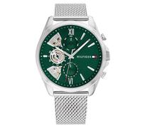 Tommy Hilfiger Orologio Analogico Multifunzione al Quarzo da Uomo con Cinturino in Maglia Metallica in Acciaio Inossidabile Argentato - 1710647