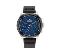 Tommy Hilfiger Orologio analogico multifunzione al quarzo da uomo con cinturino in pelle Nero - 1710523, Blue