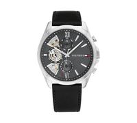 Tommy Hilfiger Orologio Analogico Multifunzione al Quarzo da Uomo con Cinturino in Pelle Nero - 1710644