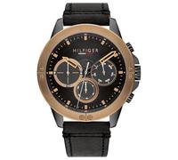 Tommy Hilfiger Orologio Analogico Multifunzione al Quarzo da Uomo con Cinturino in Pelle Nero - 1791893