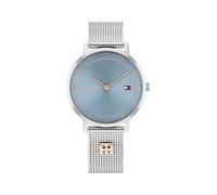 Tommy Hilfiger Orologio Con Movimento Al Quarzo A Due Lancette da Donna con Cinturino in Maglia Metallica in Acciaio Inossidabile Argentato - 1782738, Light Blue