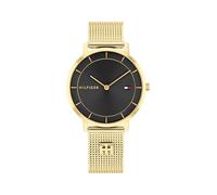 Tommy Hilfiger Orologio Tea Oro e Nero Analogico Donna 1782739 - Cassa da 35 mm, quadrante nero, meccanismo al quarzo, bracciale in rete, oro