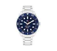 Tommy Hilfiger Orologio con Movimento al Quarzo a Tre Lancetteda Uomo con Cinturino in Acciaio Inossidabile Argentato - 1792202, Silver and Blue