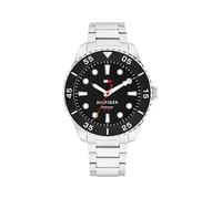 Tommy Hilfiger Orologio con Movimento al Quarzo a Tre Lancetteda Uomo con Cinturino in Acciaio Inossidabile Argentato - 1792203, Silver and Black