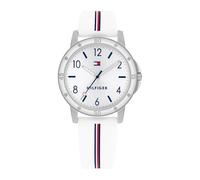 Tommy Hilfiger Orologio Bambina Quadrante Argento, Cinturino Silicone Bianco e Rosa, Cassa Oro Rosa 32mm, Quarzo, Impermeabile