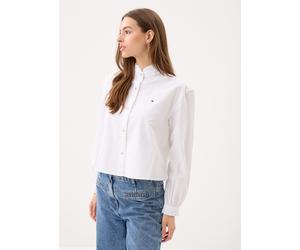 Tommy Hilfiger - Oxford Crop Ruffle L Bianco - Abbigliamento 40 Bianco
