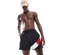 Tommy Hilfiger - Pantaloncini da bagno neri con stampa di bandiera e coulisse-Nero S