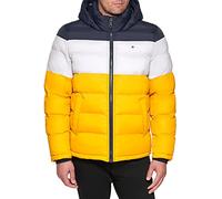 Tommy Hilfiger Piumino classico da uomo con cappuccio (standard e grande e alto) piumino alternativo cappotto, Mezzanotte/Ghiaccio/Giallo, XXL