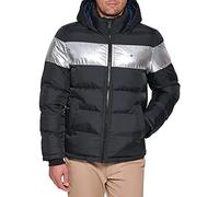 Tommy Hilfiger Piumino classico da uomo con cappuccio (standard e grande e alto) piumino alternativo cappotto, Striscia nera e argento, XS