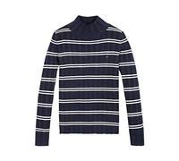 Tommy Hilfiger Pointelle Stripe Turtle Neck Maglione, White/Twilight Navy, 3 Donna