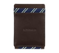 Tommy Hilfiger Portafoglio da uomo in pelle con intarsi in tessuto a righe RFID, triplo e tasca frontale magnetica, Marrone - Tasca frontale magnetica, Taglia unica, Rfid Classic Stripe Fabric Inlay