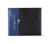 Tommy Hilfiger Portafoglio da uomo in pelle, con scomparti multipli per carte, finestra d'identità, compatto, Blu/nero., Taglia unica, Portafoglio bifold classico bicolore - scomparti multipli per
