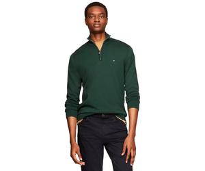 TOMMY HILFIGER Pullover da uomo in pile con zip a un quarto della collezione 2025, Verde Cipresso., M