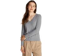 Tommy Hilfiger Pullover Donna Jersey V-Neck Pullover in Maglia, Grigio (Mid Grey Heather), XS