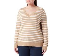 Tommy Hilfiger Pullover Donna Scollo a V, Multicolore (Classic Khaki/ Ecru Stp), 46