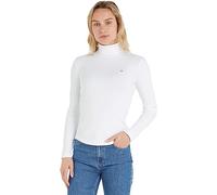 Tommy Hilfiger Pullover Donna Slim Rib Roll-Neck Collo Alto, Bianco (Ecru), L