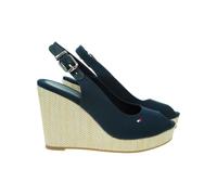 Tommy Hilfiger Sandali con Zeppa da Donna Marchio, Modello Iconic Elena Sling Back Wedge FW0FW04789, Realizzato in Cotone. Blu Scuro Blu 39