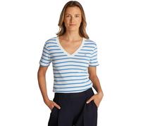 Tommy Hilfiger Slim Cody V-Nk SS Ww0Ww40584, Top in Maglia a Maniche Corte, Donna, Bianco (Ecru/Blue Spell STP), M