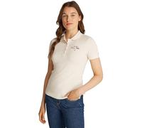 Tommy Hilfiger Donna Maglietta Polo Maniche Corte Script Graphic Slim Fit, Avorio (Ivory Petal), L