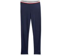 Tommy Hilfiger Stretch Jersey Leggings, Full-Length Pants with Classic Logo Trimming, Navy Global, 12-14 Bambina